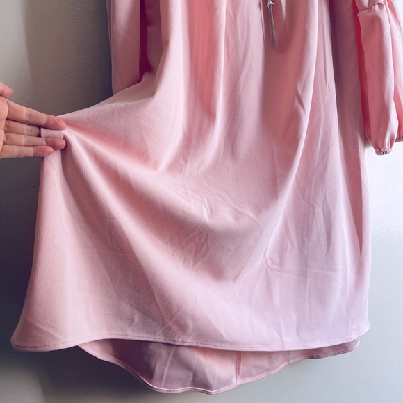 NWT (1X) New York Collection blush pink shift dress mini/knee long sleeves bling - Picture 7 of 12